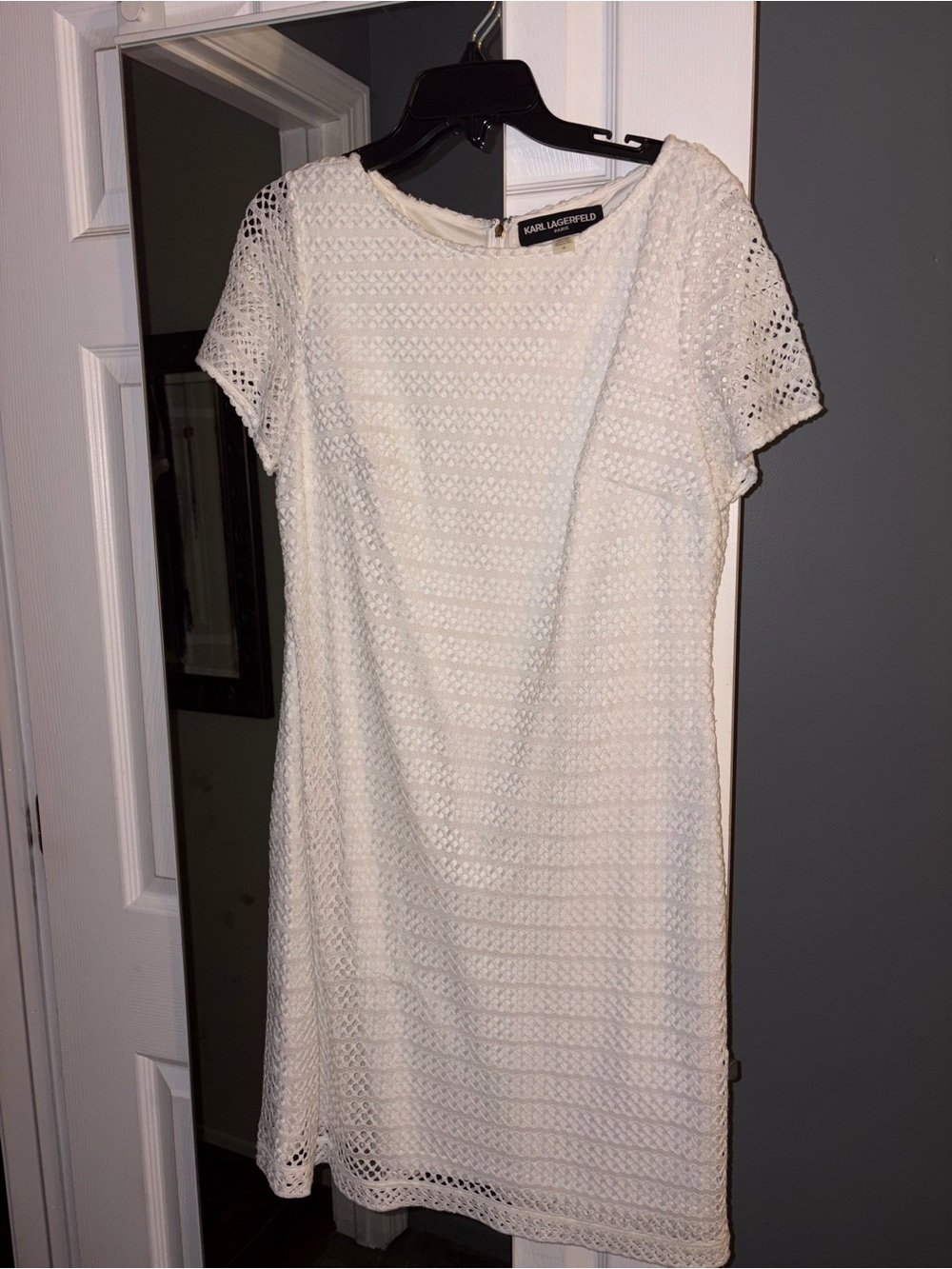 Karl Lagerfeld Cream Crochet Short Sleeve Shift Dress